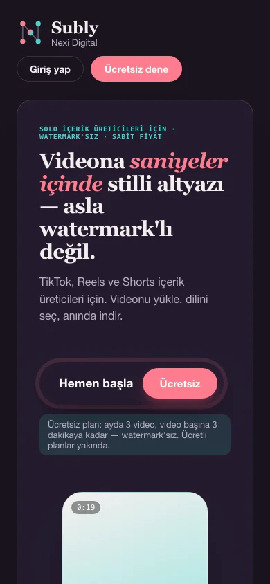 Subly'nin telefondaki görünümü