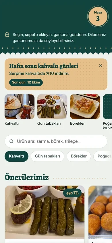 Kafenin masadaki QR menüsü